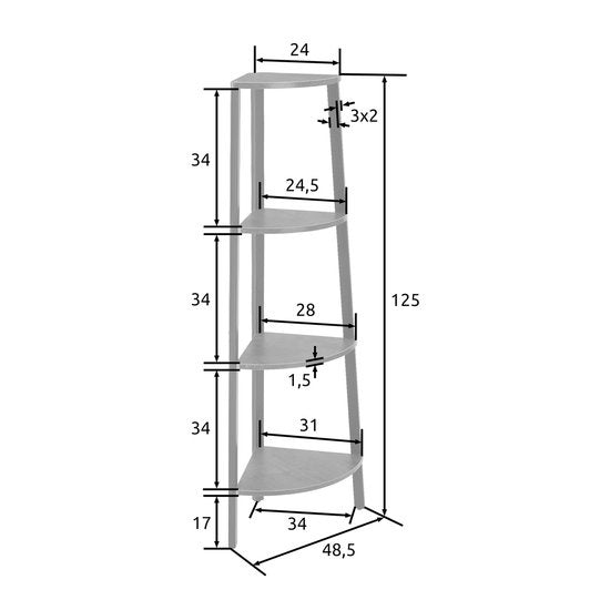 tectake - Hoekkast Newbridge 34x34x125cm - lichtbruin - 404774