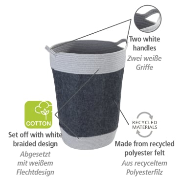 Panier à linge WENKO Bea, gris foncé - 75 L - Feutre en polyester recyclé
