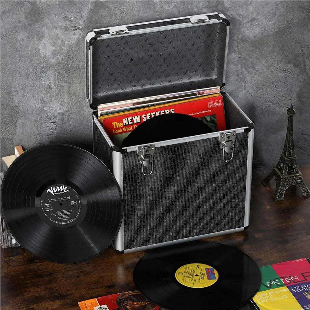 Mallette Yaheetech LP pour 50 disques vinyles - Noire - Mallette à disques verrouillable avec poignée