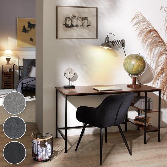 tectake® - Chaise Marilyn Linen Look - chaises de salle à manger - sièges baquets - gris foncé / noir - 403672