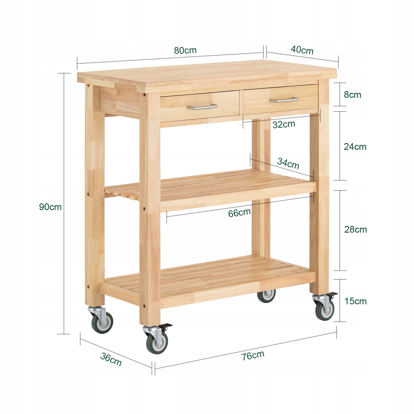 Chariot de cuisine SoBuy FKW24-II-N - Bois de hêtre - 40 x 80 x 90 cm