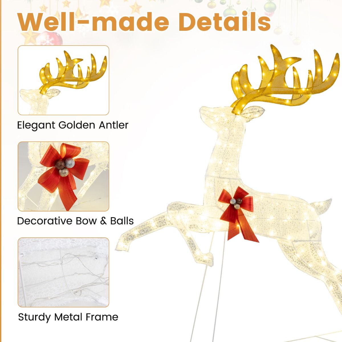 Coast 3-piece LED reindeer family XXL - 330 warm white LEDs - Buck 136x41x152 cm / Doe 86x20x107 cm / Calf 48x20x74 cm