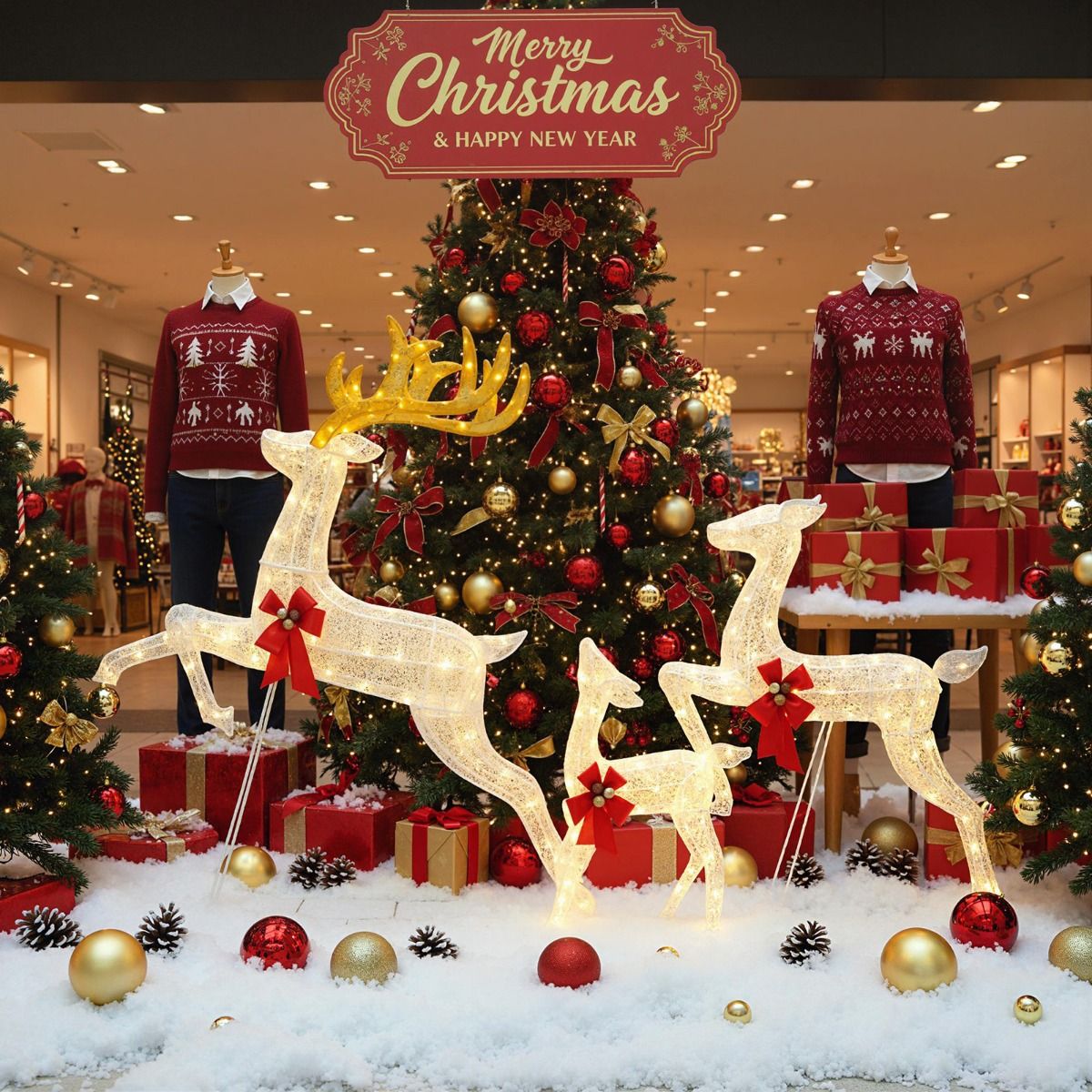 Coast 3-piece LED reindeer family XXL - 330 warm white LEDs - Buck 136x41x152 cm / Doe 86x20x107 cm / Calf 48x20x74 cm
