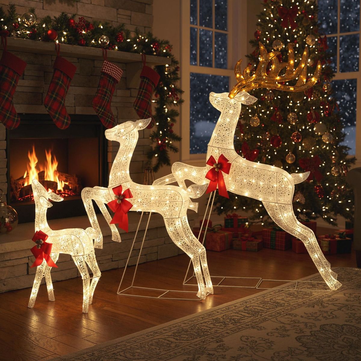 Coast 3-piece LED reindeer family XXL - 330 warm white LEDs - Buck 136x41x152 cm / Doe 86x20x107 cm / Calf 48x20x74 cm