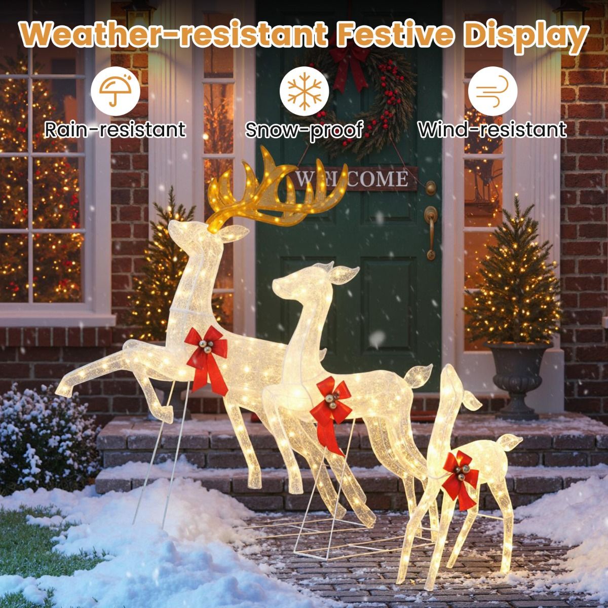 Coast 3-piece LED reindeer family XXL - 330 warm white LEDs - Buck 136x41x152 cm / Doe 86x20x107 cm / Calf 48x20x74 cm