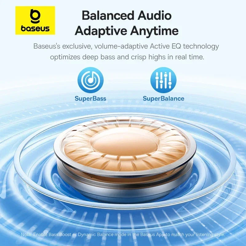Écouteurs Baseus Bass EP10 Pro TWS - Réduction active du bruit adaptative (ANC) de 50 dB - Bluetooth 6.0 - LDAC - IP55 - Noir - 55 heures