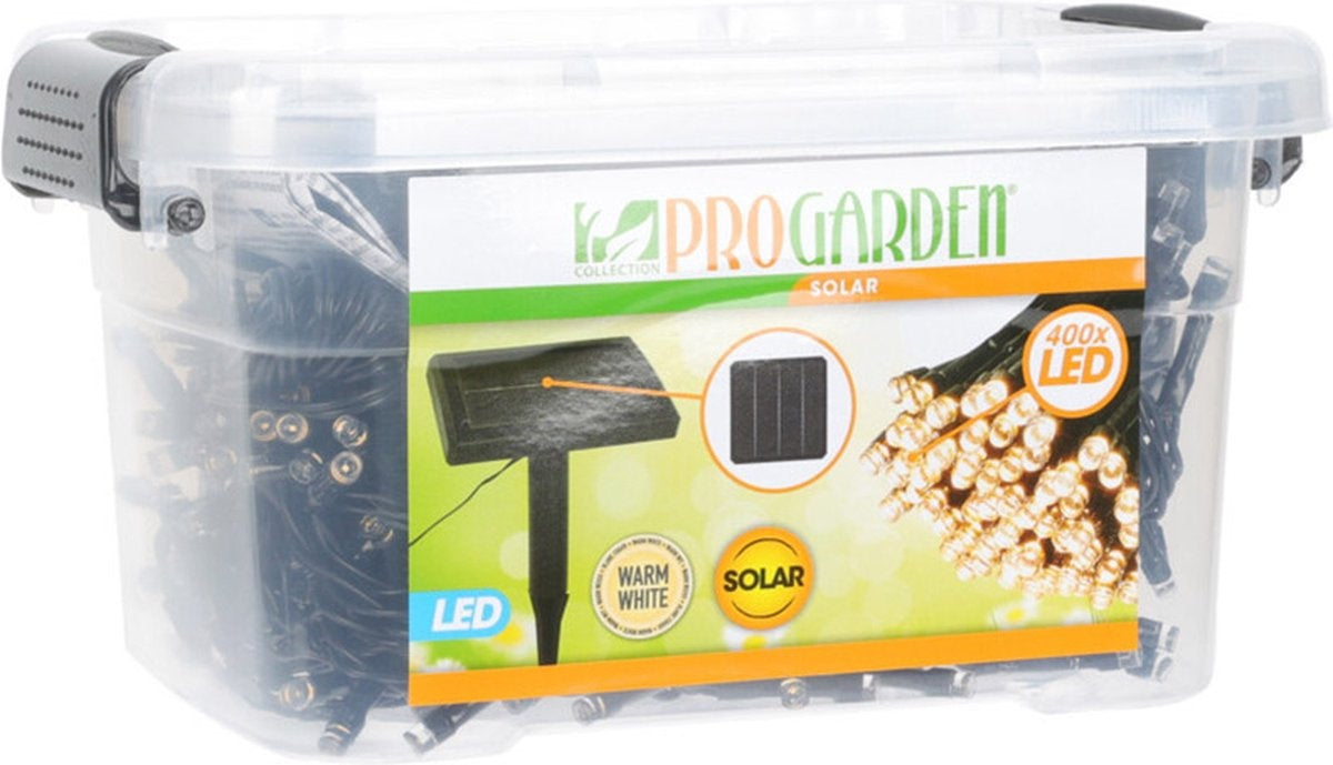 Guirlande lumineuse solaire - 400 LED - 24 + 4 mètres - Blanc chaud - avec boîte de rangement