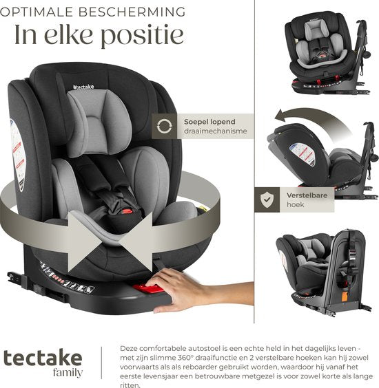 tectake® Siège auto pivotant - Siège bébé - homologué i-Size - Siège auto Isofix - Siège rehausseur - Siège auto enfant - Harnais 5 points - De la naissance à 150cm/36kg