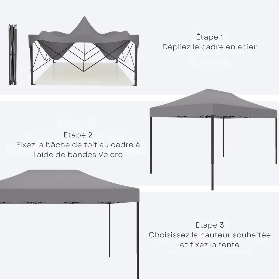 Tonnelle de jardin - LifeGoods - 3x4.5 m - Avec sac de transport à roulettes - Gris foncé