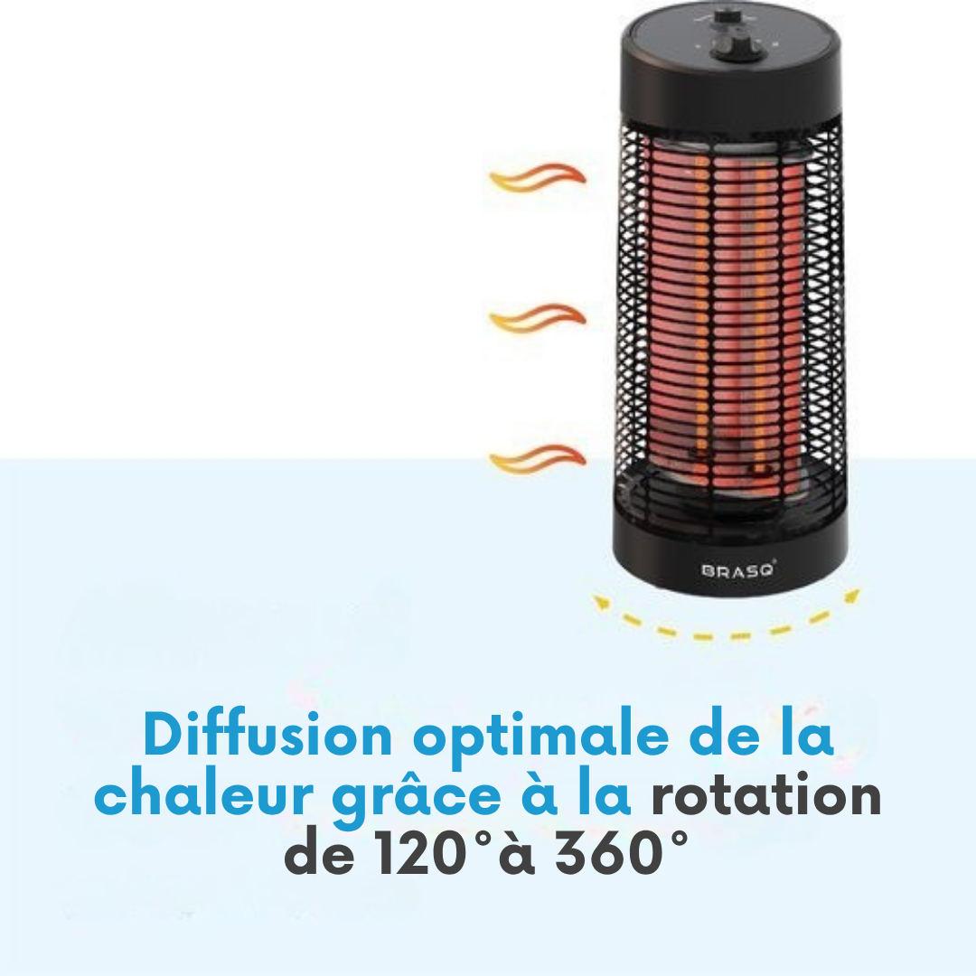 Chauffe terrasse électrique BRASQ - 2 niveaux de chaleur - Fonction pivotante - 50 x 22 x 22 cm - Noir