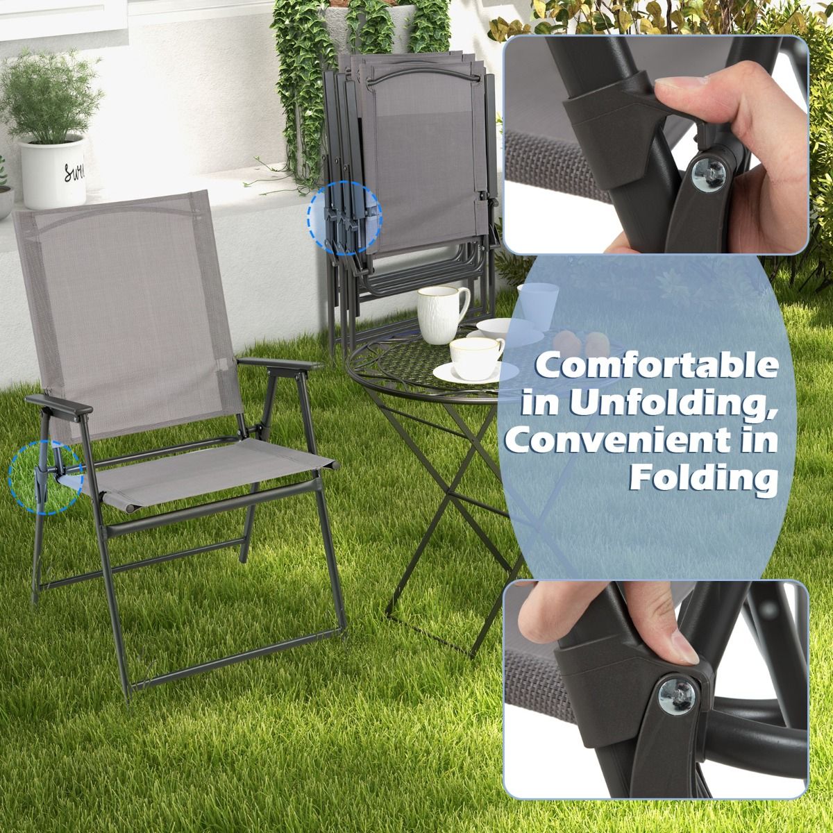 Lot de 4 chaises de jardin pliantes Coast - dossier haut - ergonomiques - grises