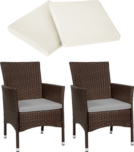 tectake® - Lot de 2 chaises de jardin en osier - incl. 2 sets de housses de coussin (beige et gris) - brun - 404550 - poly-rattan