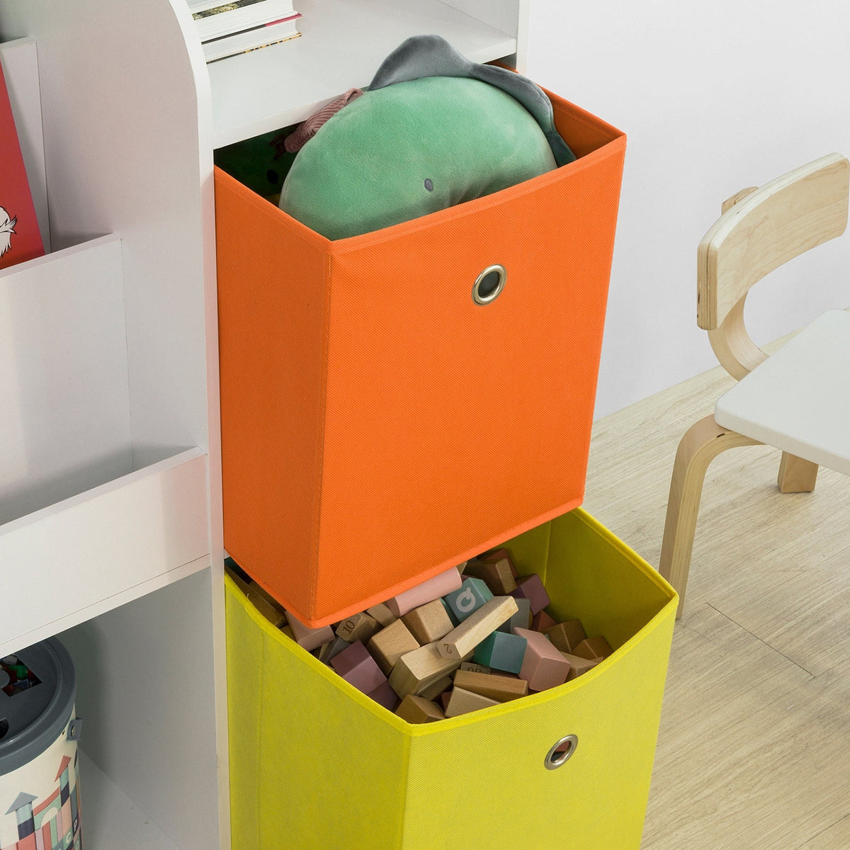 SoBuy Meuble de rangement pour livres et jouets - 2 paniers - 89 x 35 x 88 cm - Blanc