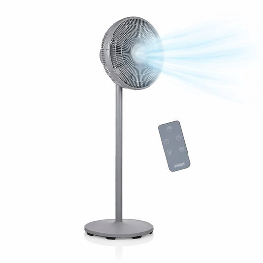 Ventilateur sur pied Princess DC – Ultra silencieux - ⌀44 cm – 12 vitesses – Oscillation – Minuterie 1 à 8 heures – Avec télécommande – 30 W – Gris - 354822