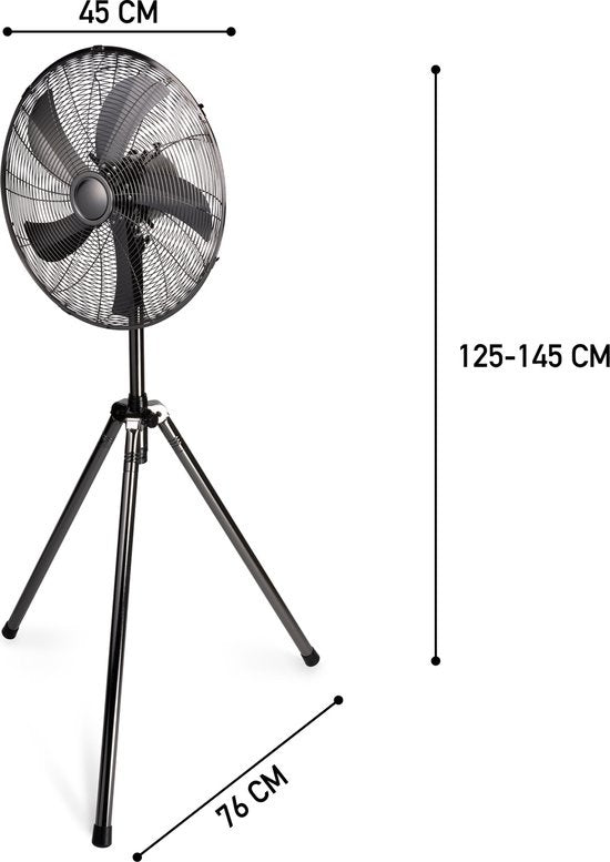 Lifetime Ventilateur tripode - 230V - Hauteur 125-145 CM - Trépied - 3 vitesses - Fonction oscillante - Inclinaison - Argent