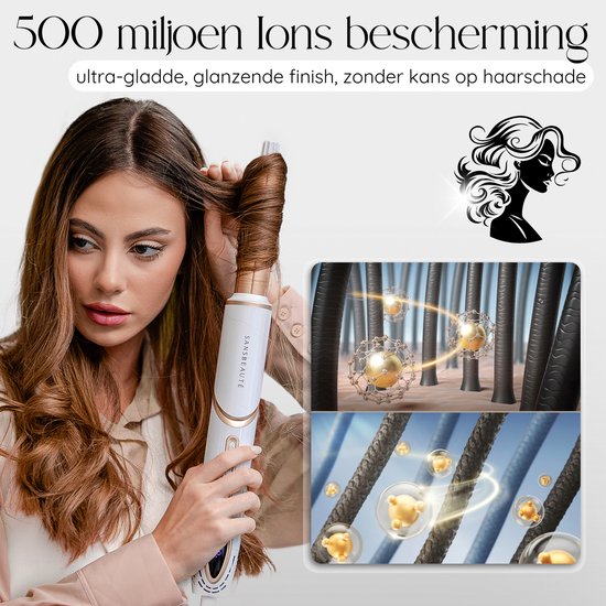 Sansbeauté® 7-in-1 Airstyler - Multistyler - Brosse sèche-cheveux cheveux courts - Hairstyler - Sèche-cheveux - Brosse sèche-cheveux - Brosse chauffante - Brosse à boucler - Pince à boucler - Brosse coiffante - Coldshot - Câble rotatif