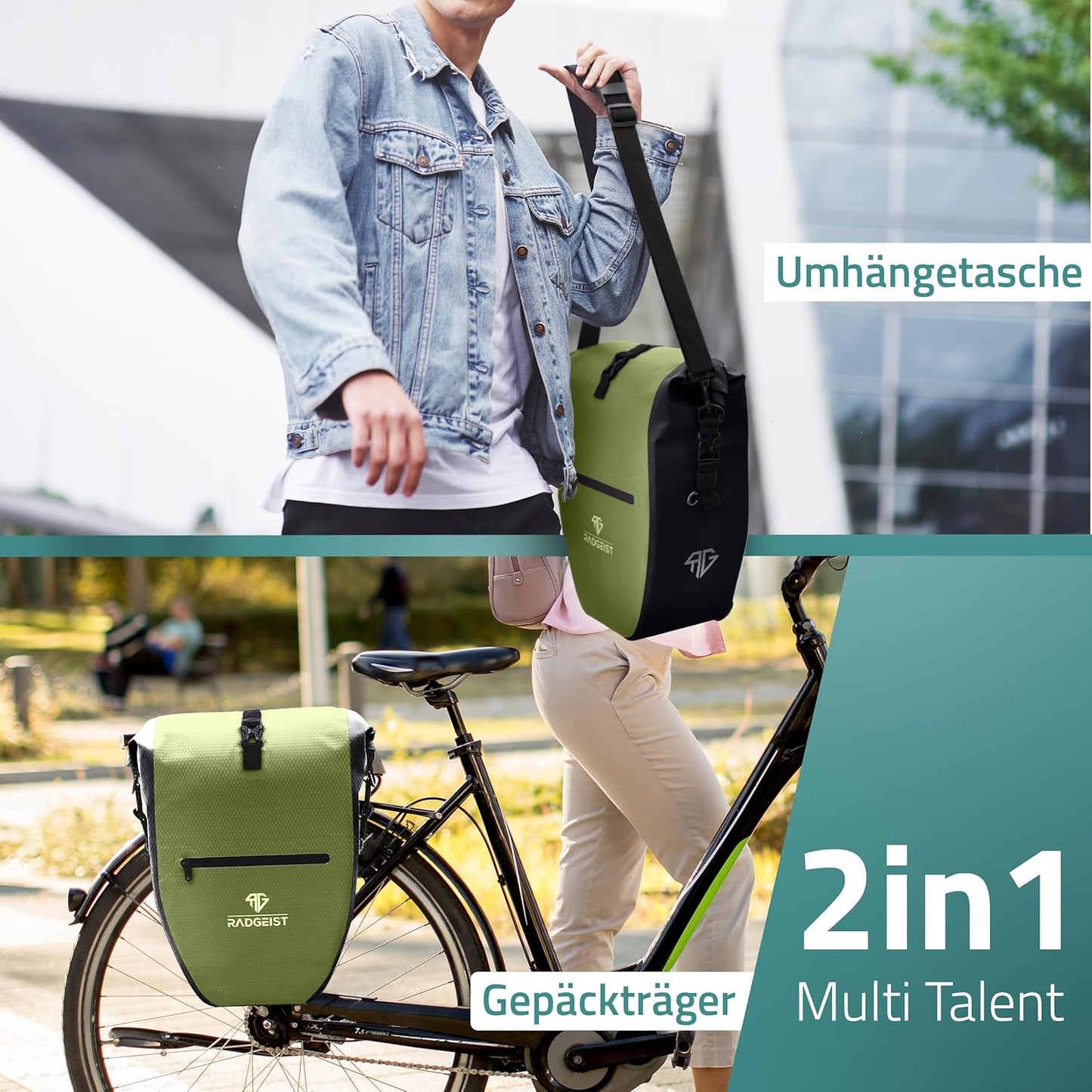RADGEIST sacoche de vélo pour porte-bagages - sacoche de vélo pour porte-bagages - sacoche de vélo étanche et sac à bandoulière - sacoche de vélo avec réflecteurs