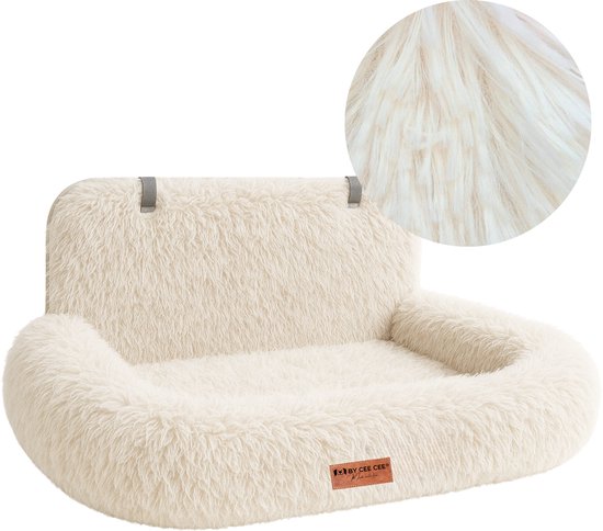 By Cee Cee Car Seat Dog Deluxe - Panier de voiture pour chien avec sangle de sécurité - Panier de voiture pour chien - Siège pour chien - Siège de voiture - Beige - 120x60 - Taille L