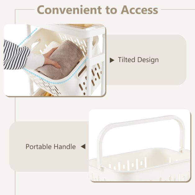 Coast Panier à linge avec 3 paniers - blanc - PP + Métal - Max.35 kg - 40x30x112 cm