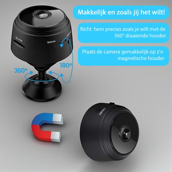 Mini caméra espion cachée Tech Essentials - 1080p - Avec application Wi-Fi - Micro caméra de sécurité secrète - Intérieur - Espionnage - Caméra de surveillance pour nounou - Appareil d'écoute - Noir