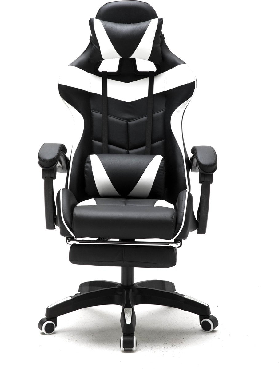 Chaise de jeu DMV - Extensible - Max. 110kg - Coussin de nuque inclus - 128 x 63 x 50cm - Noir & Blanc