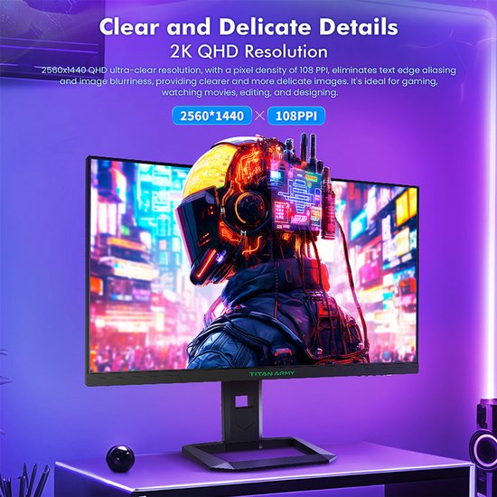 Écran d'ordinateur TITAN ARMY P2510G, 68,6 cm (27"), 2560 x 1440 pixels, Quad HD, LED, noir