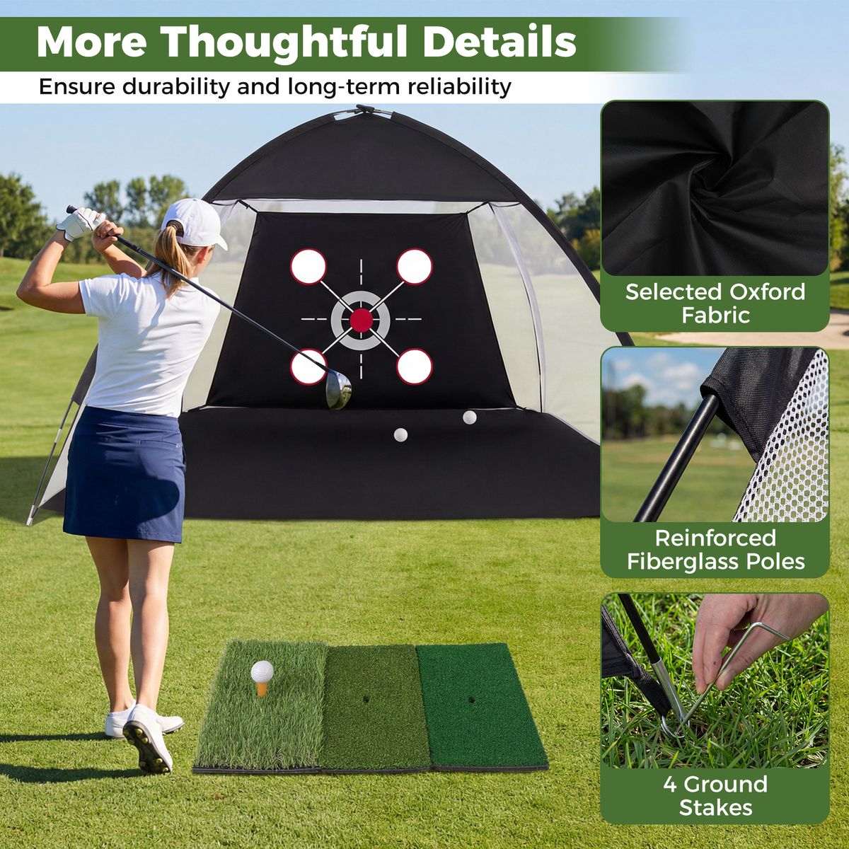 Filet d'entraînement de golf Coast avec tapis de départ - sac de transport et support de frappe inclus - utilisable à l'intérieur comme à l'extérieur - noir
