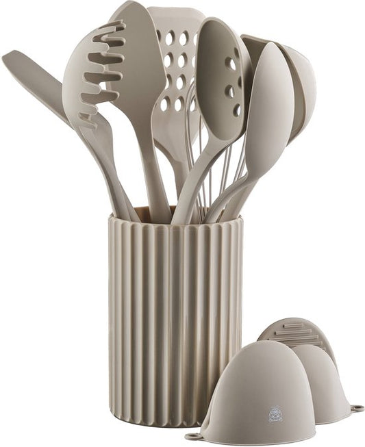 Set d'ustensiles de cuisine en bois et silicone GUNNAR - 11 pièces