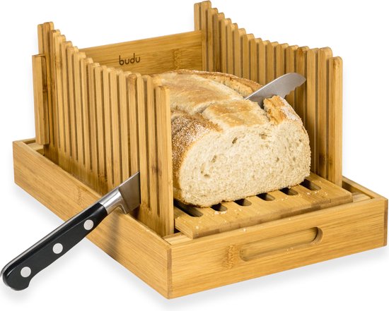 Budu coupe-pain en bambou - Coupe-pain - Planche à pain en bois - Coupe-pain avec bac de récupération - Bambou - 30x20cm