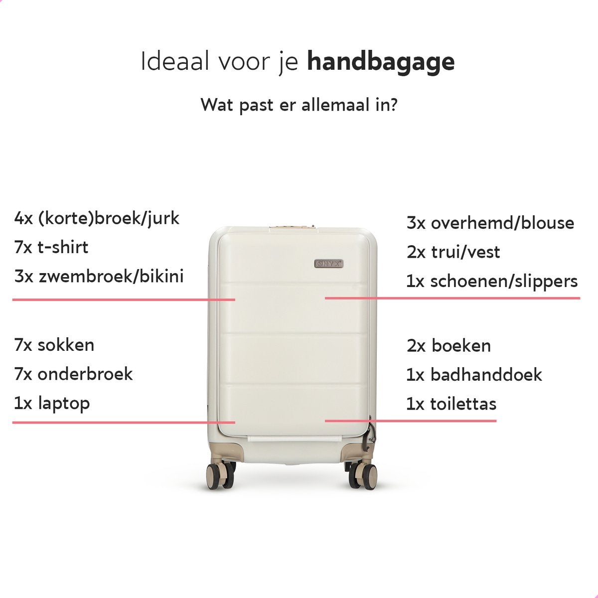 Valise, ONYX, Bagage à main 35 L, Léger, Double serrure TSA, Poche frontale, 37x22,5x55 cm, Beige