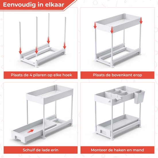 Stosh Rangement de meuble de cuisine - Rangement de meuble d'évier - Support de rangement - Support de cuisine - 1 pièce - Blanc