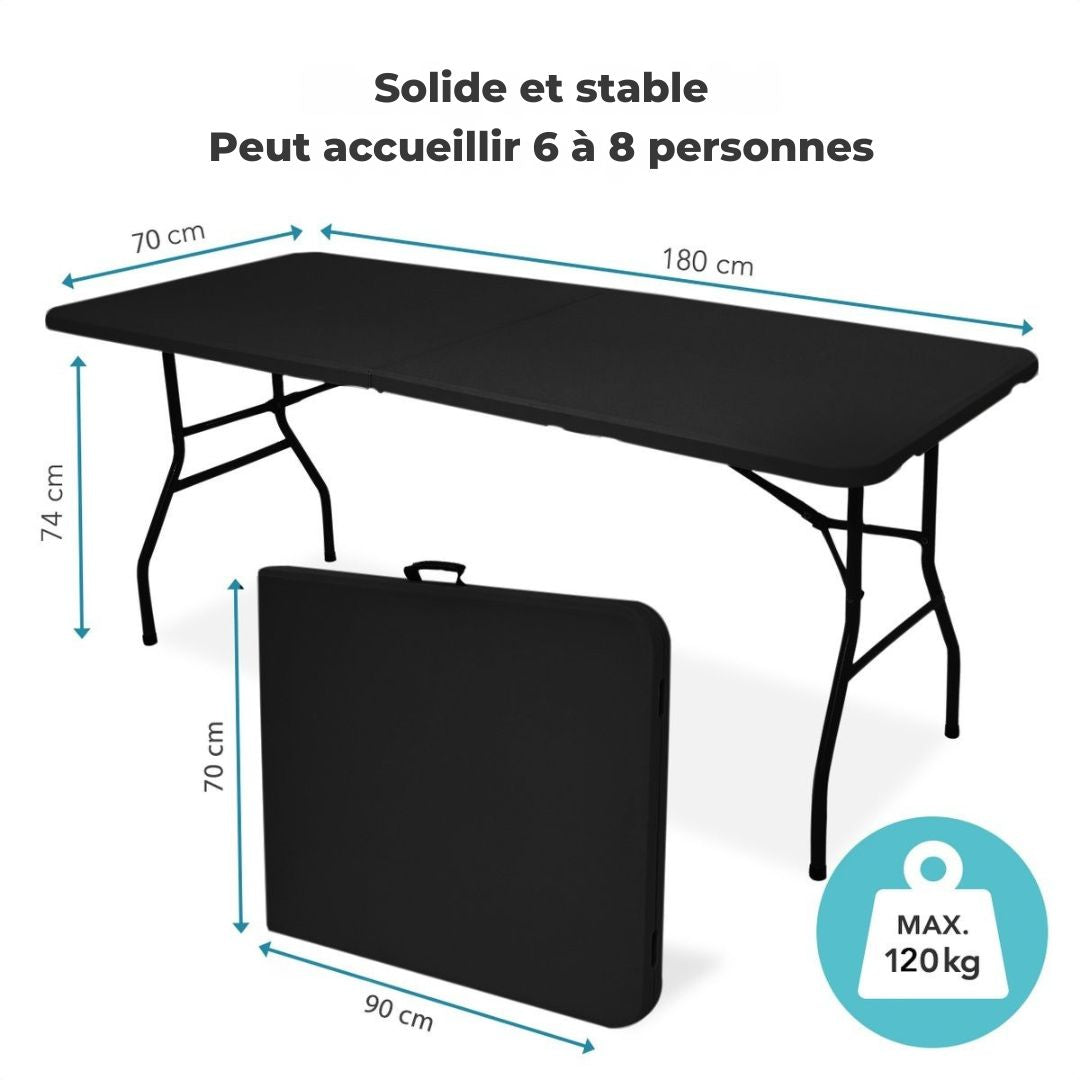 Table pliante LifeGoods - 70x180cm - ajustable et robuste - Résiste aux intempéries - pour l'extérieur - Noir