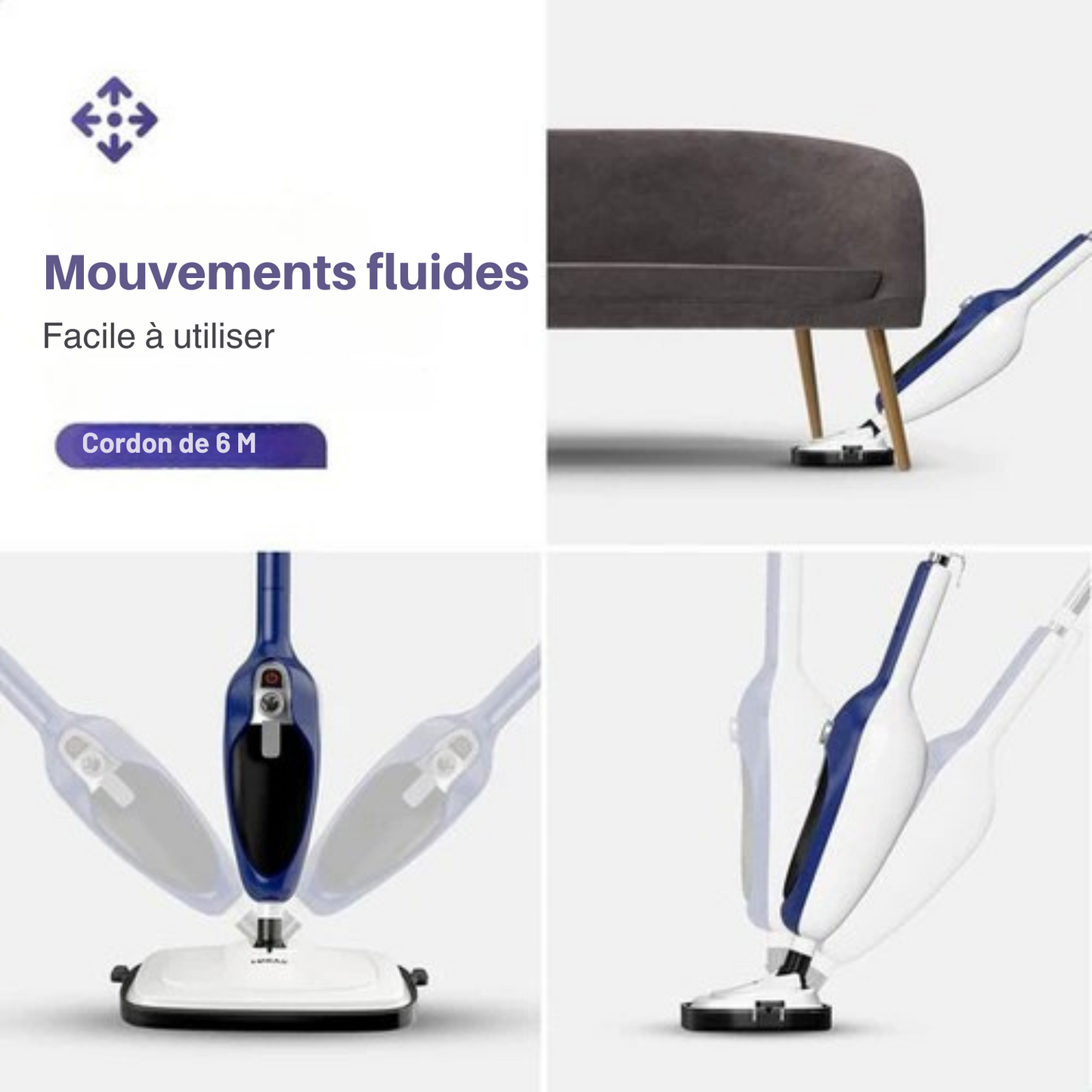 Aspirateur Vapeur 12 en 1 – LUMAN - Nettoyeur vapeur et défroisseur à main – Détachant – 10 embouts et 3 chiffons– Bleu
