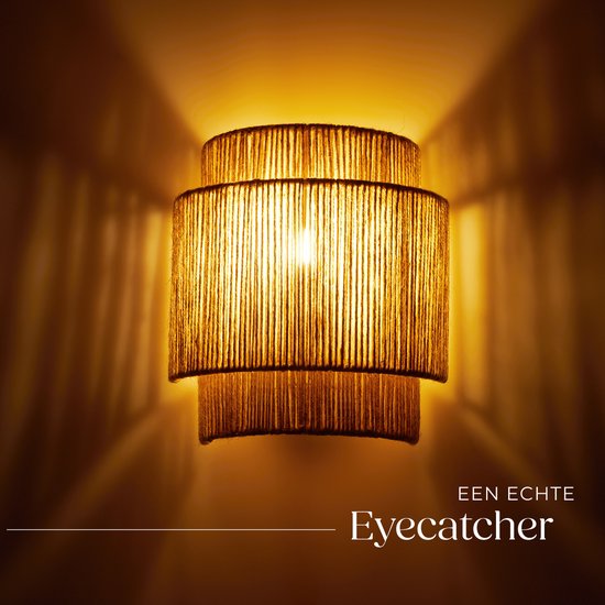 tectake® Lampe murale Lignea Lux - 40W - 12 x 23 x 25,5 cm - E14 - Lampe murale pour le salon, la chambre à coucher, la salle à manger - Lampe en toile de jute de style boho - Eclairage d'escalier - Semi-circulaire