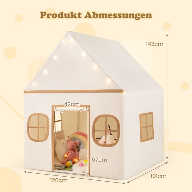Coast Children's Play Tent Beige/Brown - Tente de jeu avec éclairage étoilé et tapis de sol - 120 x 101 x 143 cm