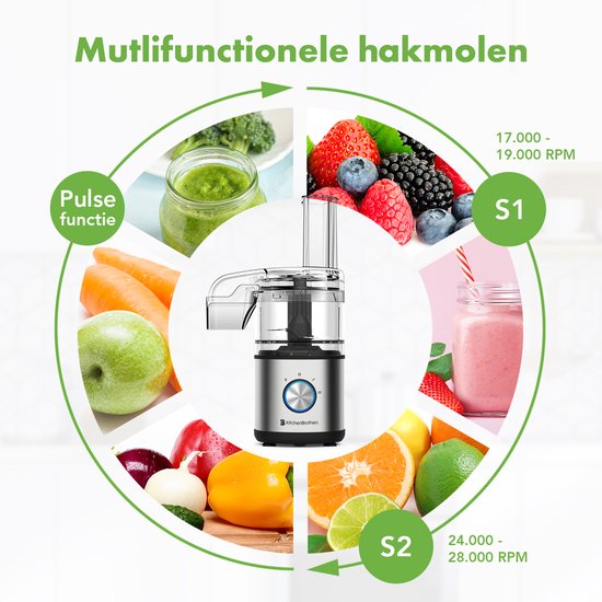KitchenBrothers Robot de cuisine - Hachoir - Coupe-légumes - Modèle multifonction 5-en-1 - Robot de cuisine compact 0.5L - Coupe-oignon - Noir