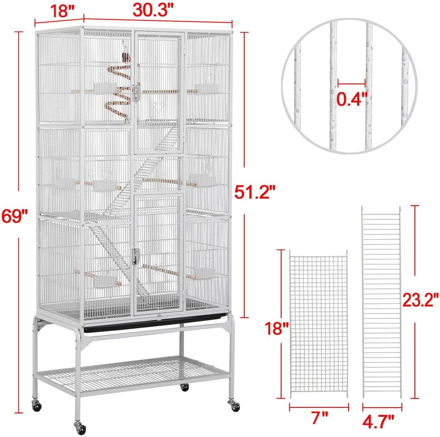 Yaheetech 175 cm Cage à oiseaux extra large avec support amovible pour perroquets de taille moyenne, perruches, perruches faucons, conures, inséparables, perruches à gazon et pinson - Blanc