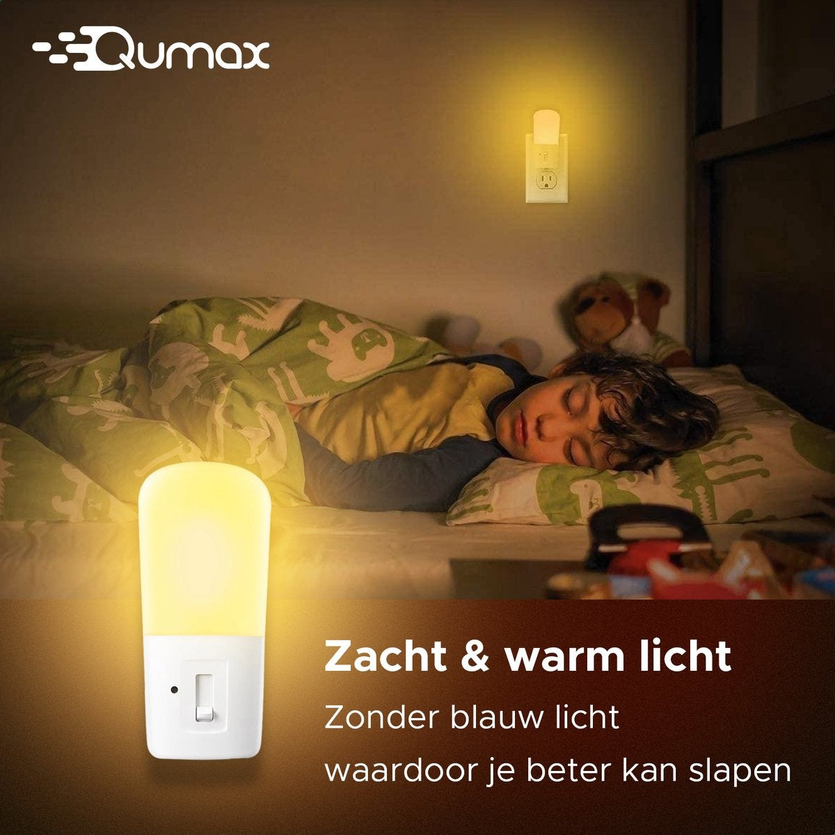 Qumax LED Night Light Socket 2 pcs - Veilleuse dimmable avec capteur - Veilleuse de chambre de bébé - Capteur jour et nuit - Enfants et bébés - Blanc