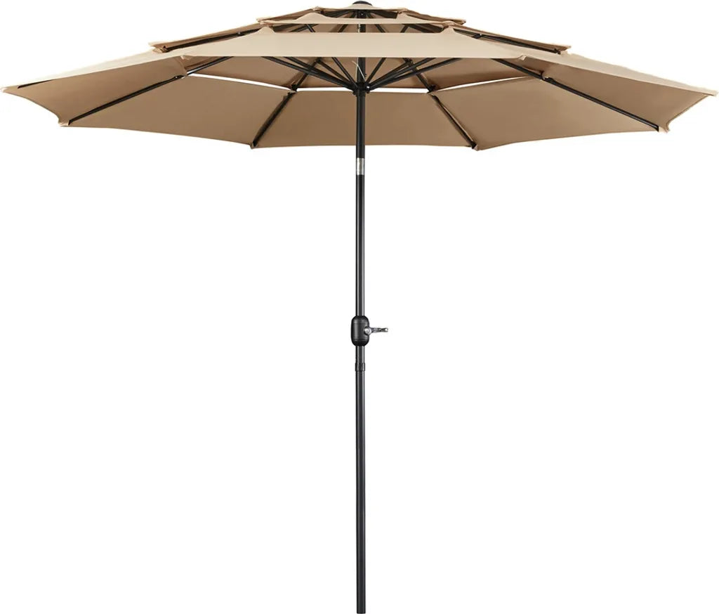 Parasol inclinable Yaheetech à 3 panneaux, Ø 324 cm, marron clair