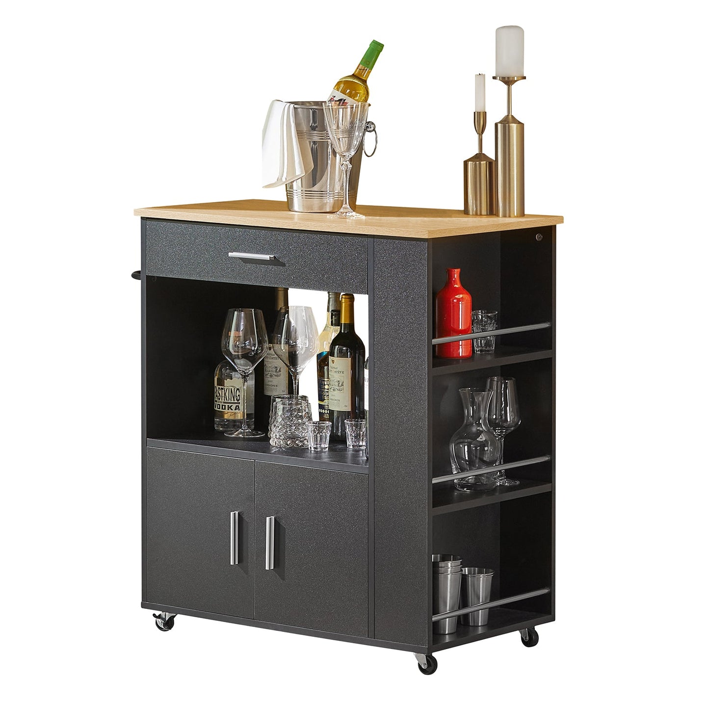 SoBuy FKW113-SCH Chariot de cuisine multifonctionnel à roulettes - 82x46x88 cm - Noir