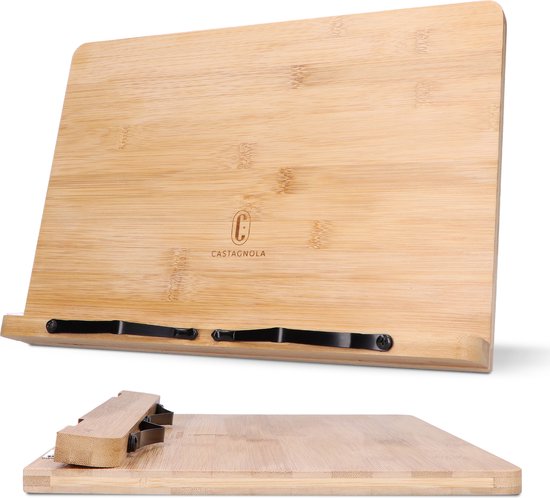Castagnola Support de livres ajustable - Support de livres avec 5 supports - Support de livres en bambou - Support de tablettes - Livres de cuisine et de lecture