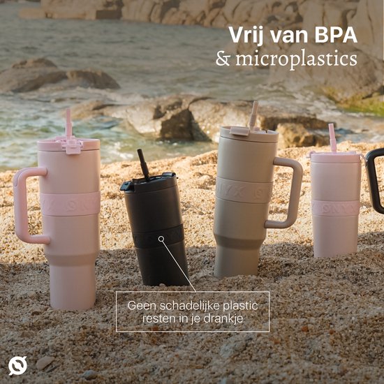 ONYX Bouteille à boire avec paille 700ML - Bouteille d'eau pour enfants et adultes - Tasse thermos en acier inoxydable Mug de voyage - Buveur motivé - Tasse à boire pour l'école - Noir