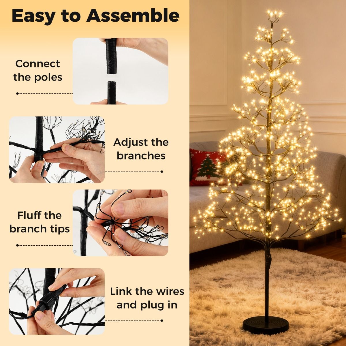 Coast Light Tree Arbre artificiel avec lumières - 120 cm - 800 LED blanc chaud - Noir