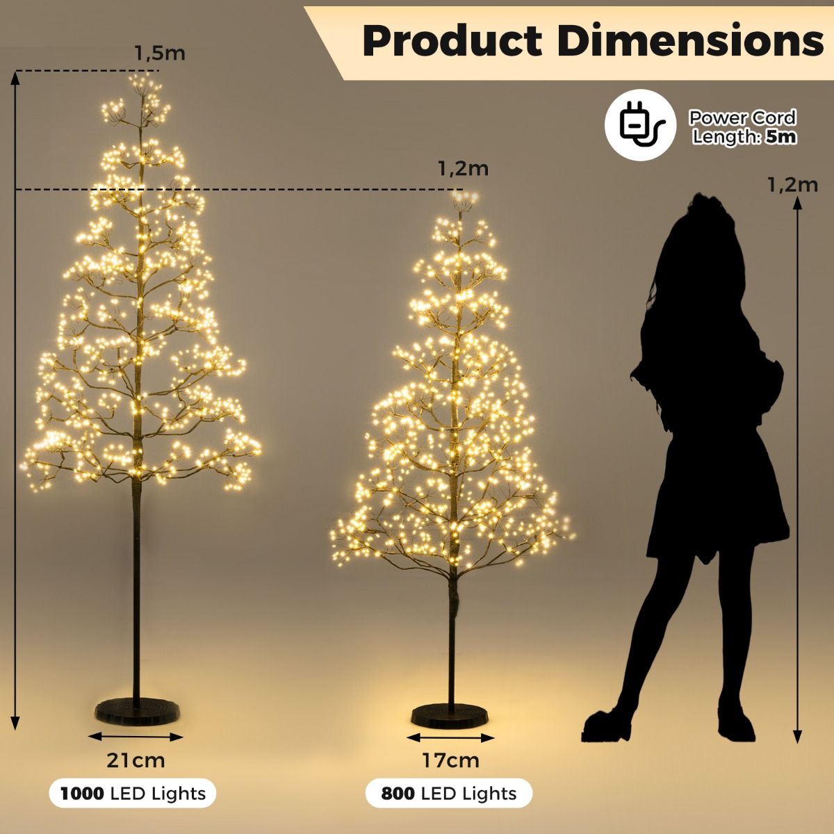 Coast Light Tree Arbre artificiel avec lumières - 120 cm - 800 LED blanc chaud - Noir