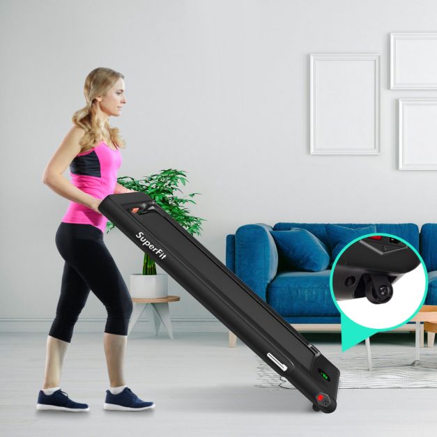 Tapis de course pliable 2 en 1 - électrique, silencieux et compact - 1 à 12 km/h - avec affichage LED et télécommande - noir