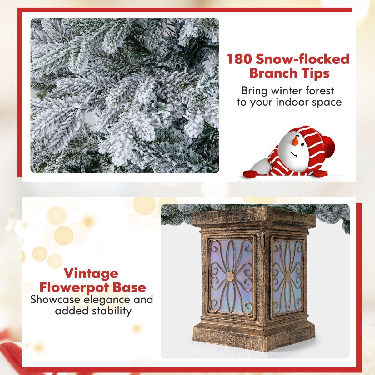 Coast Artificial Christmas Tree 120 cm Green/White - With Snow - 100 LED Multicoloured & Warm White - In Antique Pot