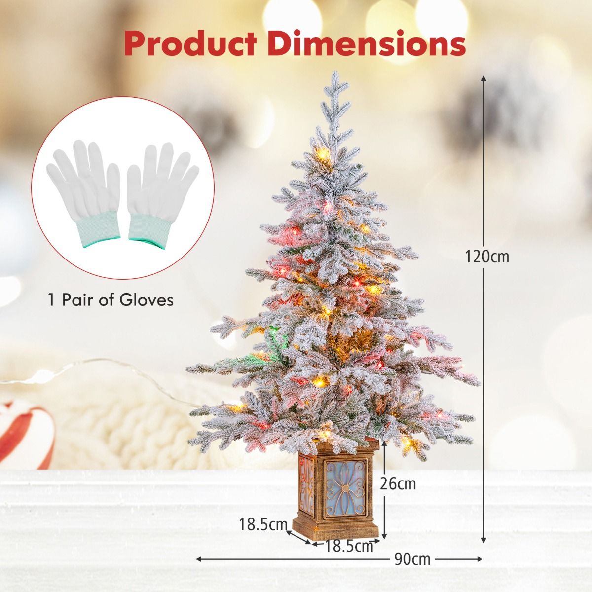 Coast Artificial Christmas Tree 120 cm Green/White - With Snow - 100 LED Multicoloured & Warm White - In Antique Pot