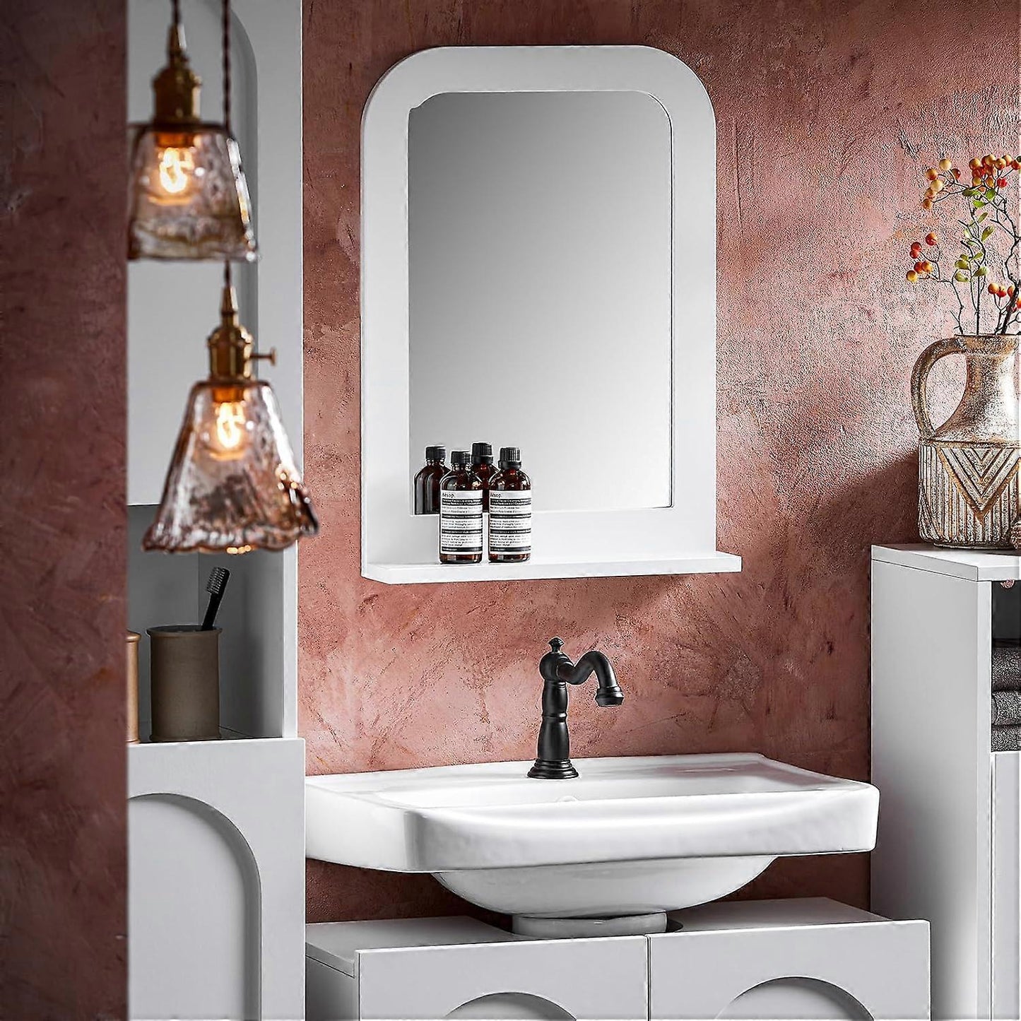 SoBuy - Miroir mural avec étagère de rangement - 38x9x54 cm - Blanc