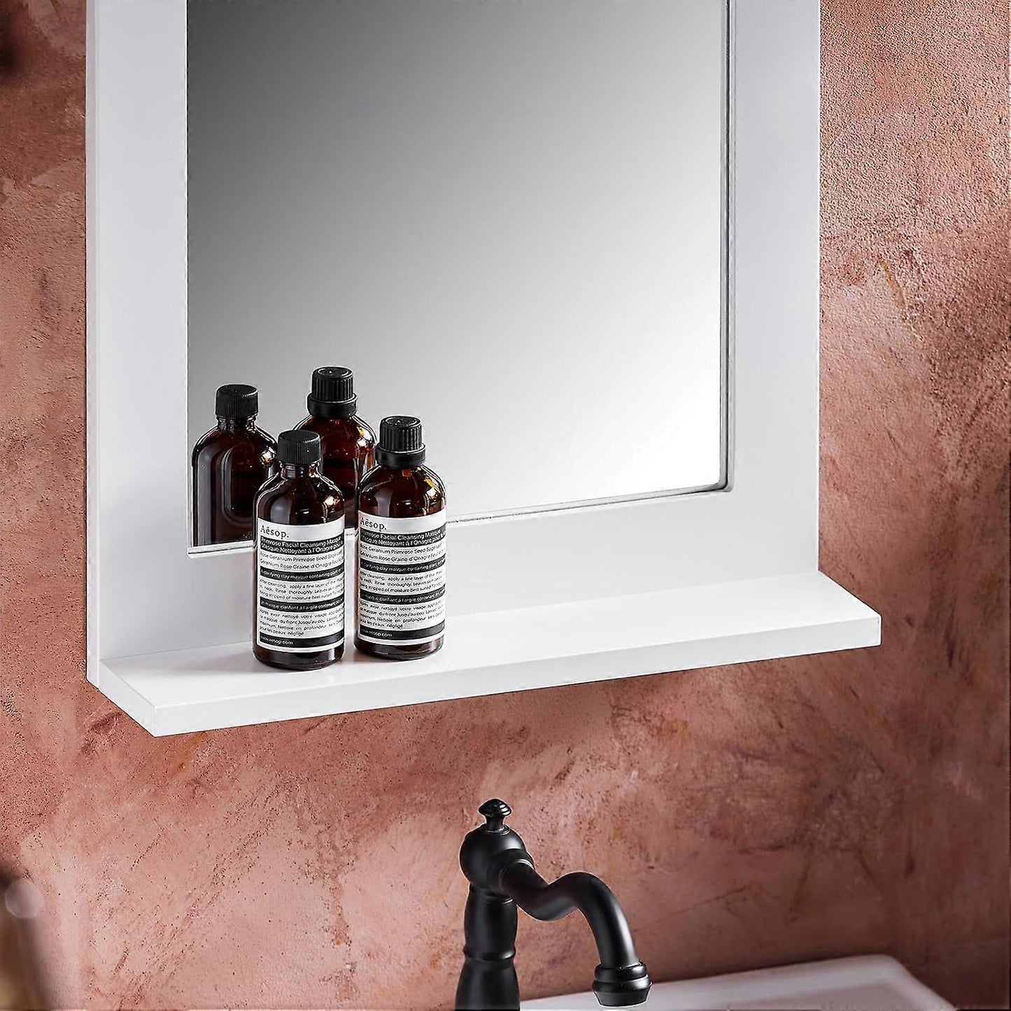 SoBuy - Miroir mural avec étagère de rangement - 38x9x54 cm - Blanc