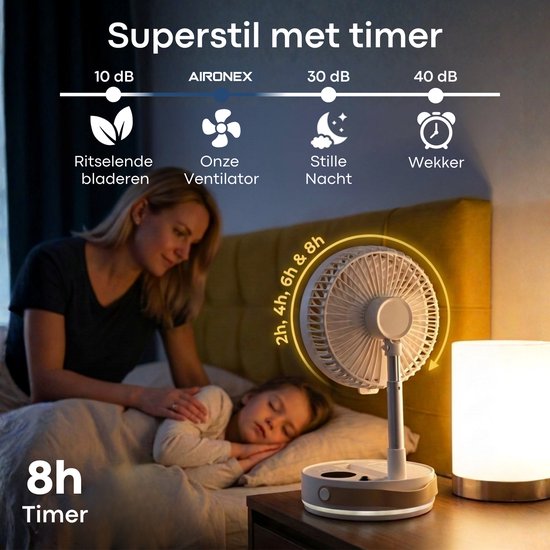 Ventilateur portable pliable Aironex – Ventilateur de table et ventilateur sur pied silencieux – Rechargeable par USB et sans fil, avec éclairage LED – Mini-ventilateur compact pour bureau, chambre, maison, bureau et camping - Ventilateurs